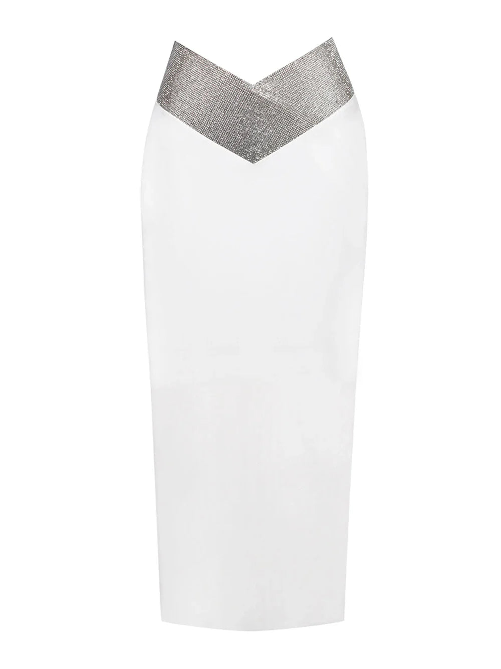 Women Crystal Diamonds White Black Bodycon Midi Bandage Skirt Designer High Waist Party Club Pencil Skirt 77cm WHITE