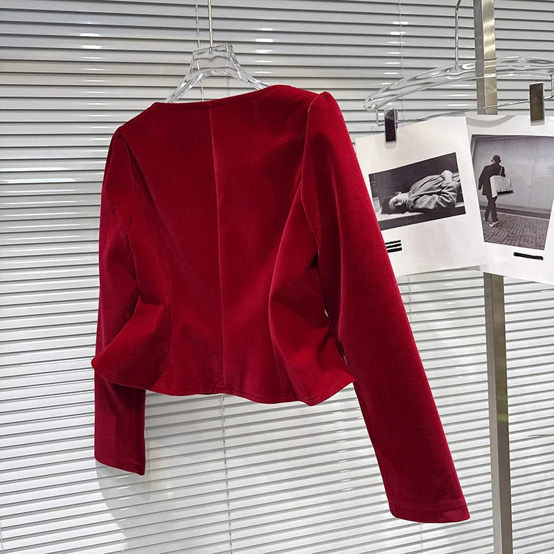 Winter New Fashion Lace Edge Square Collar Waist Design Velvet Short Coat For Women Elegant High Waist Jacket 11A07962