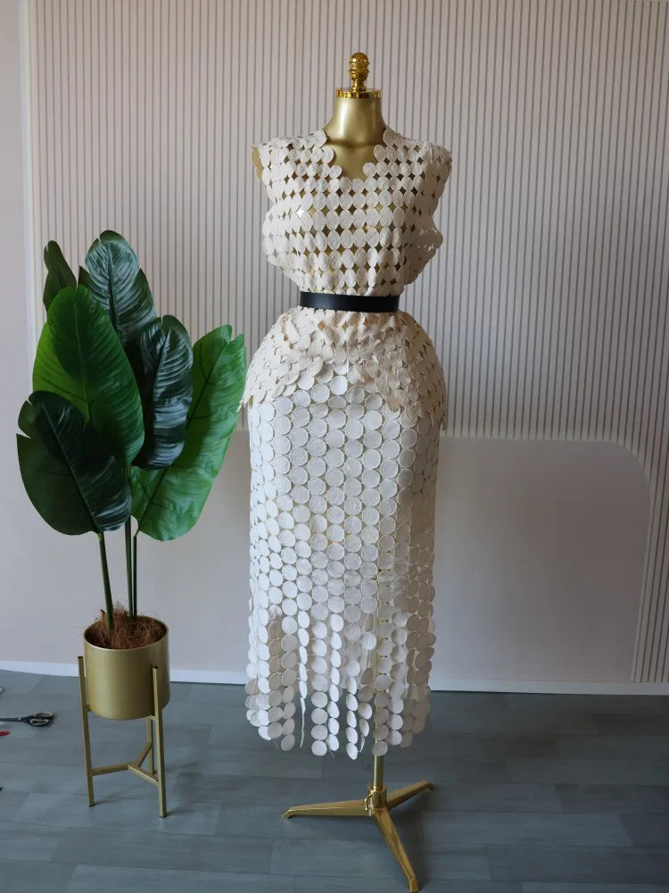 CM.YAYA Women Cutout O-neck Crop Top and Bodycon Midi Slim Maxi Long Skirt Suit 2025 Summer Vacation Sexy Two 2Piece Set Outfits