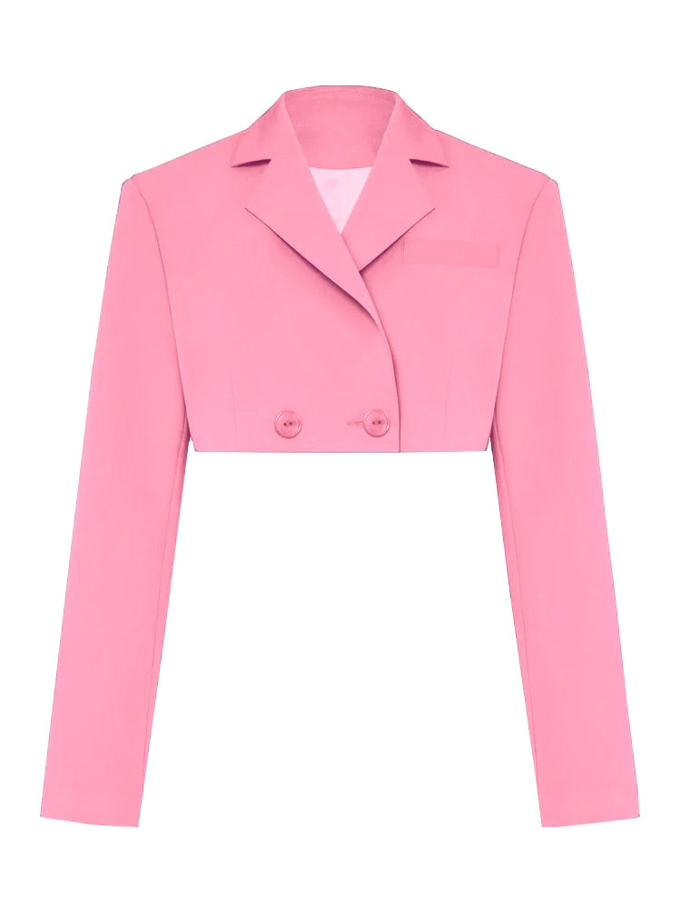 Taruxy Casual Two Piece Sets Women's Fall Outfits 2022 New Black Matching Sets With Skirt And Blazer Cropped Top Suit For Women Only Pink Coat