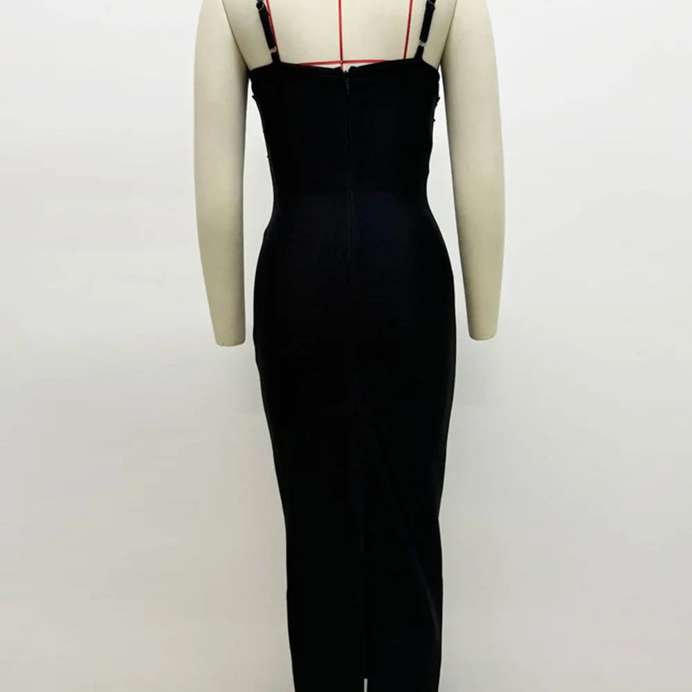 2025 Sexy Women Three-Dimensional Rhinestone Design Bandage Dress Spaghetti Strap Sleeveless Bodycon Backless Midi Dress Vestido