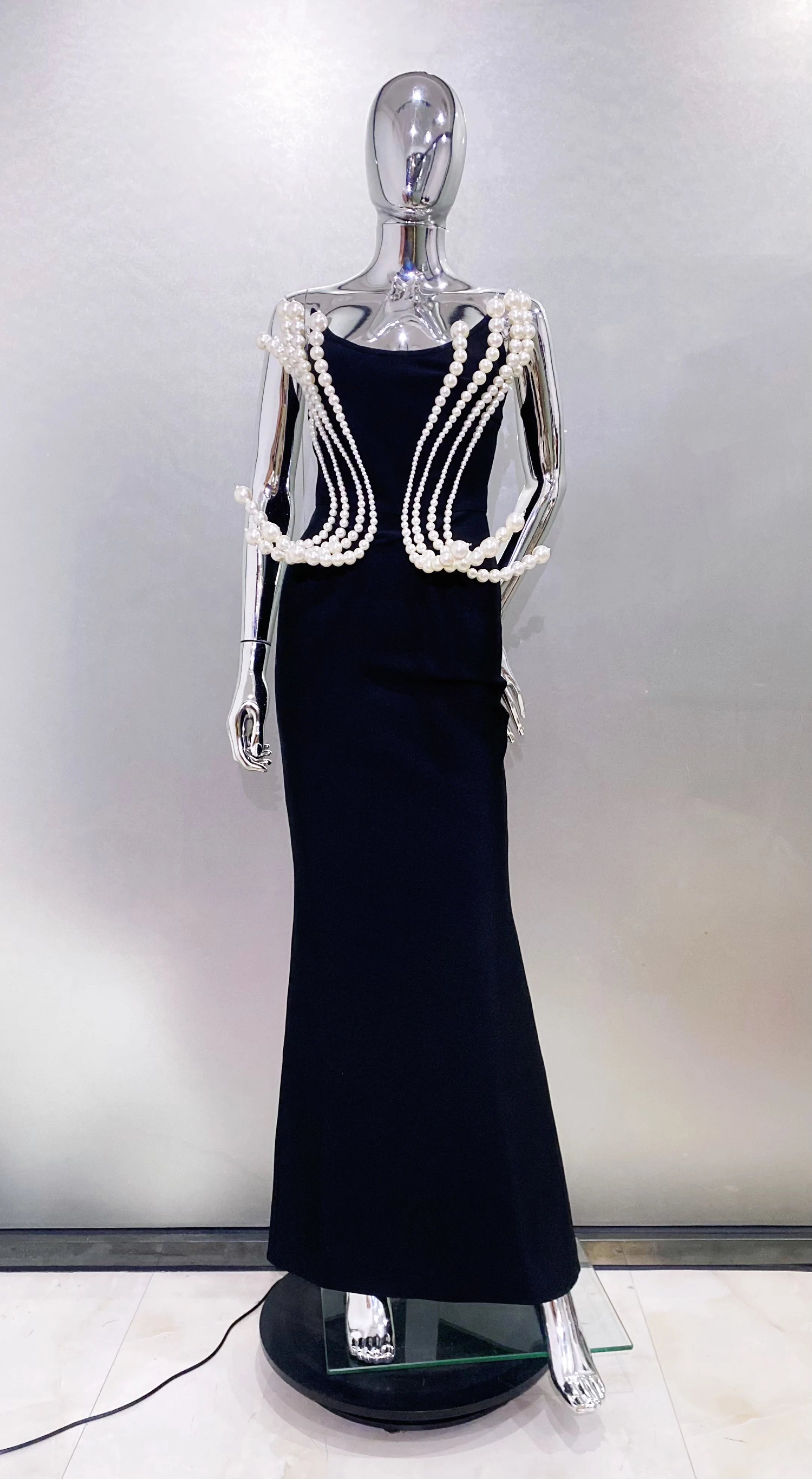 2025 Luxury Pearl Geometric Design strapless Package Hips Bandage Long Dress Elegant Woman Party Dress Celebrity Party Vestido