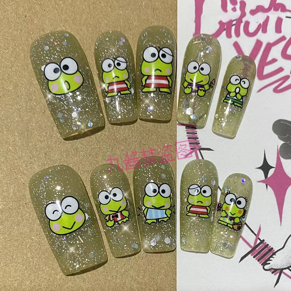 Été plage voyage vacances Hello Kitty conque ongles fille bleu jeunesse travail manuel personnalisable faux ongles fille soeur cadeau