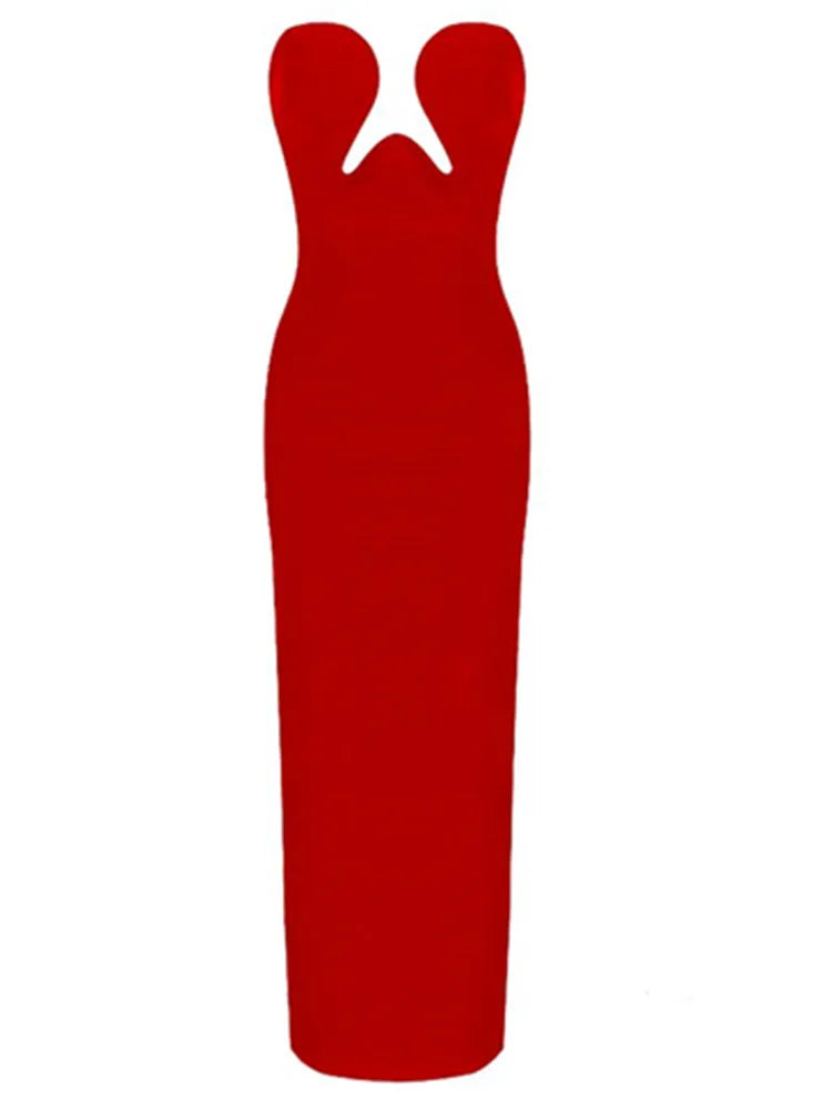 Women Winter Sexy Strapless Backless Split Black Maxi Long Bodycon Bandage Dress 2022 Elegant Evening Party Club Dress Vestidos Red