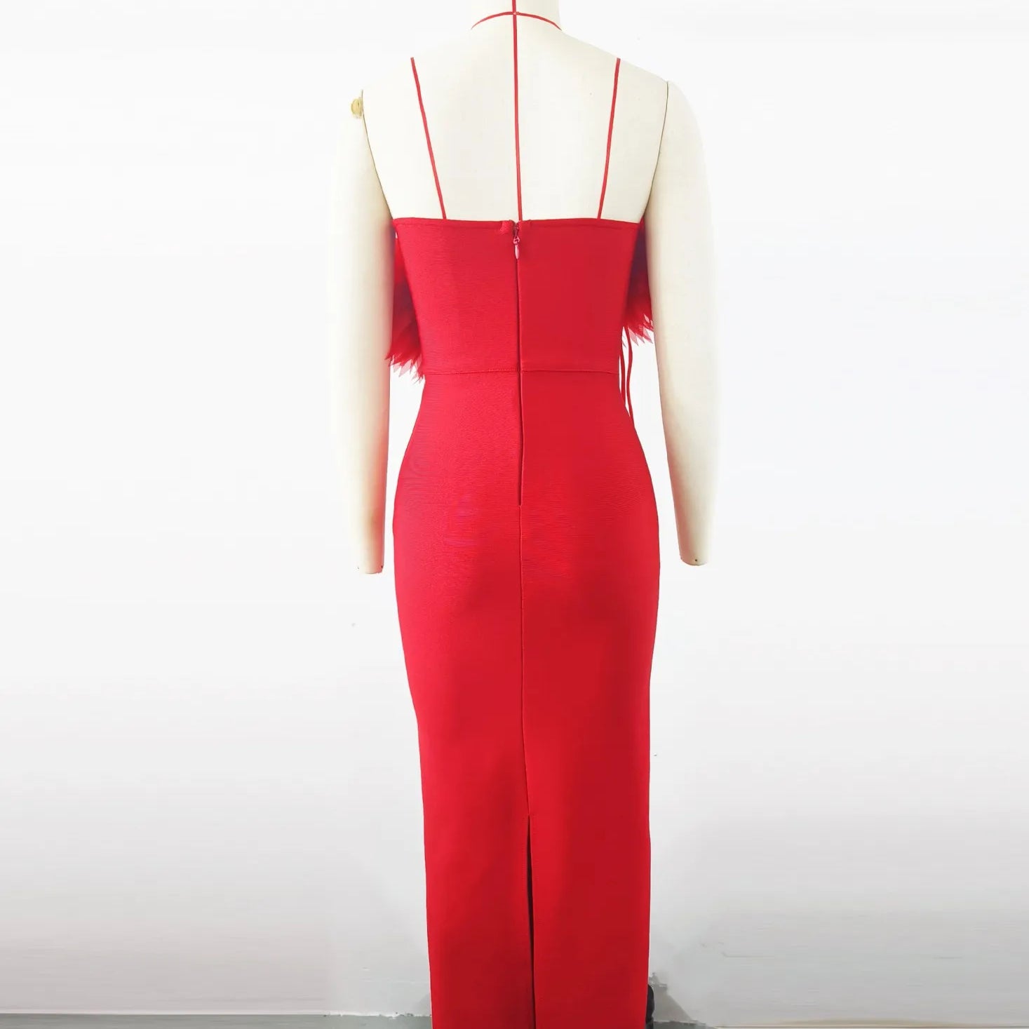White Red Women Sexy Strapless Feathers Bodycon Long Bandage Dress Celebrate Evening Party Vacation Birthday Outfit