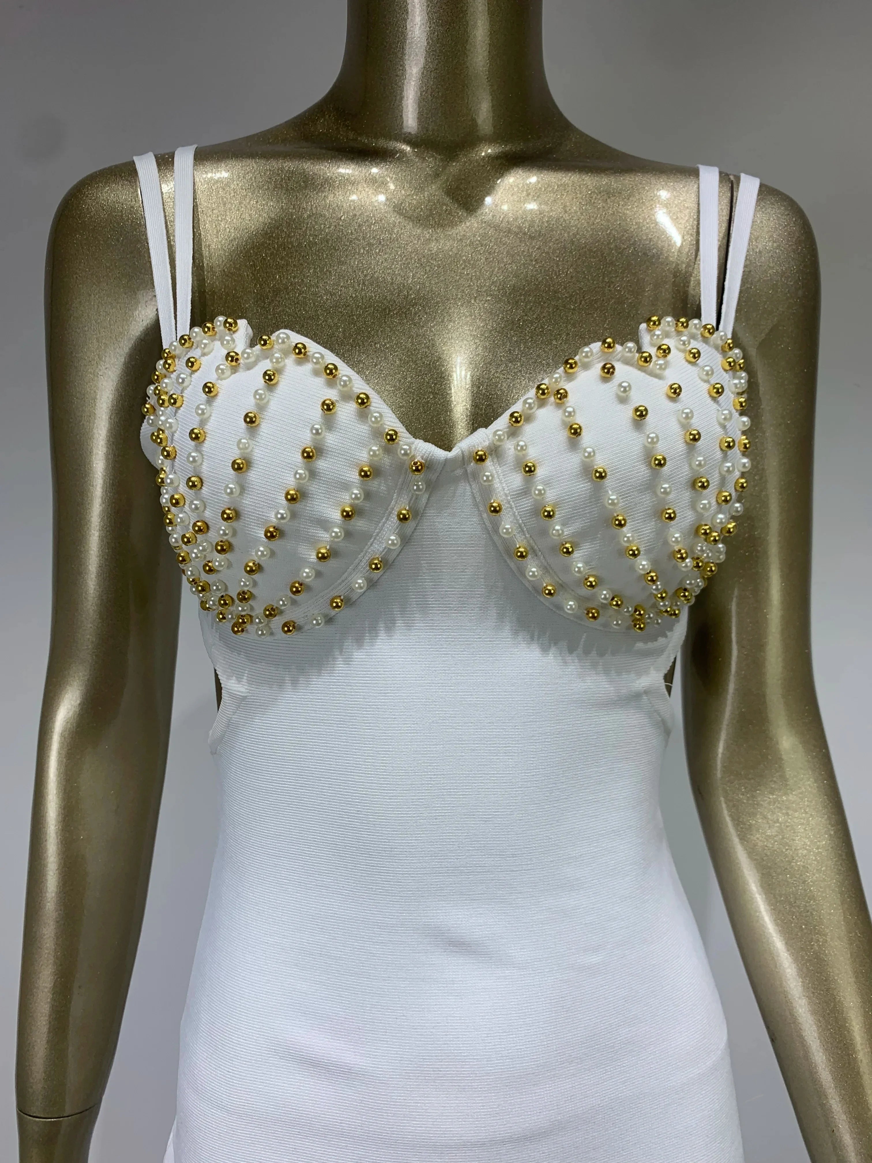 New Summer Women Sexy V Neck Beading White Black Bodycon Midi Bandage Prom Dress Elegant Evening Cocktail Party Dresses