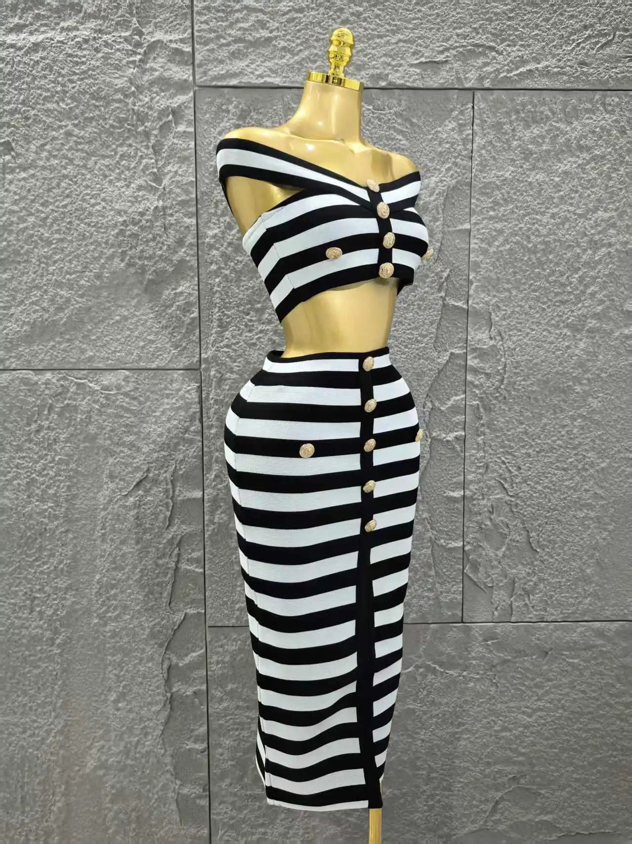 Women Sexy Slash Neck Off the Shoulder 2 Pieces Bodycon Long Bandage Dress Nightclub Party Bar Fashion Outfit