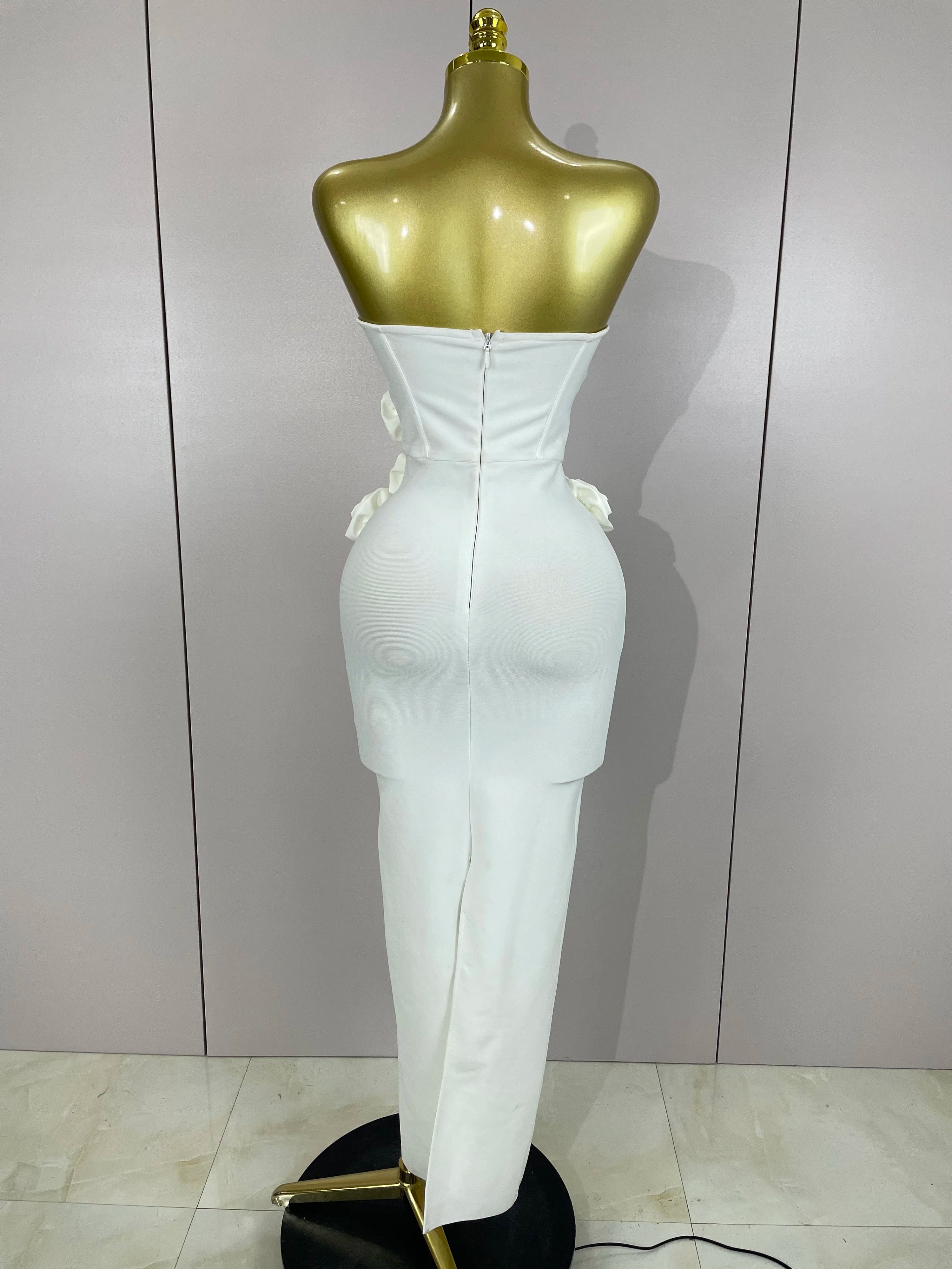 Sexy Fashion White Elegant Strapless Flower Bodycon Long Dress Women Casual Streetwear Club Birthday Party Slim Elegangt Dresses