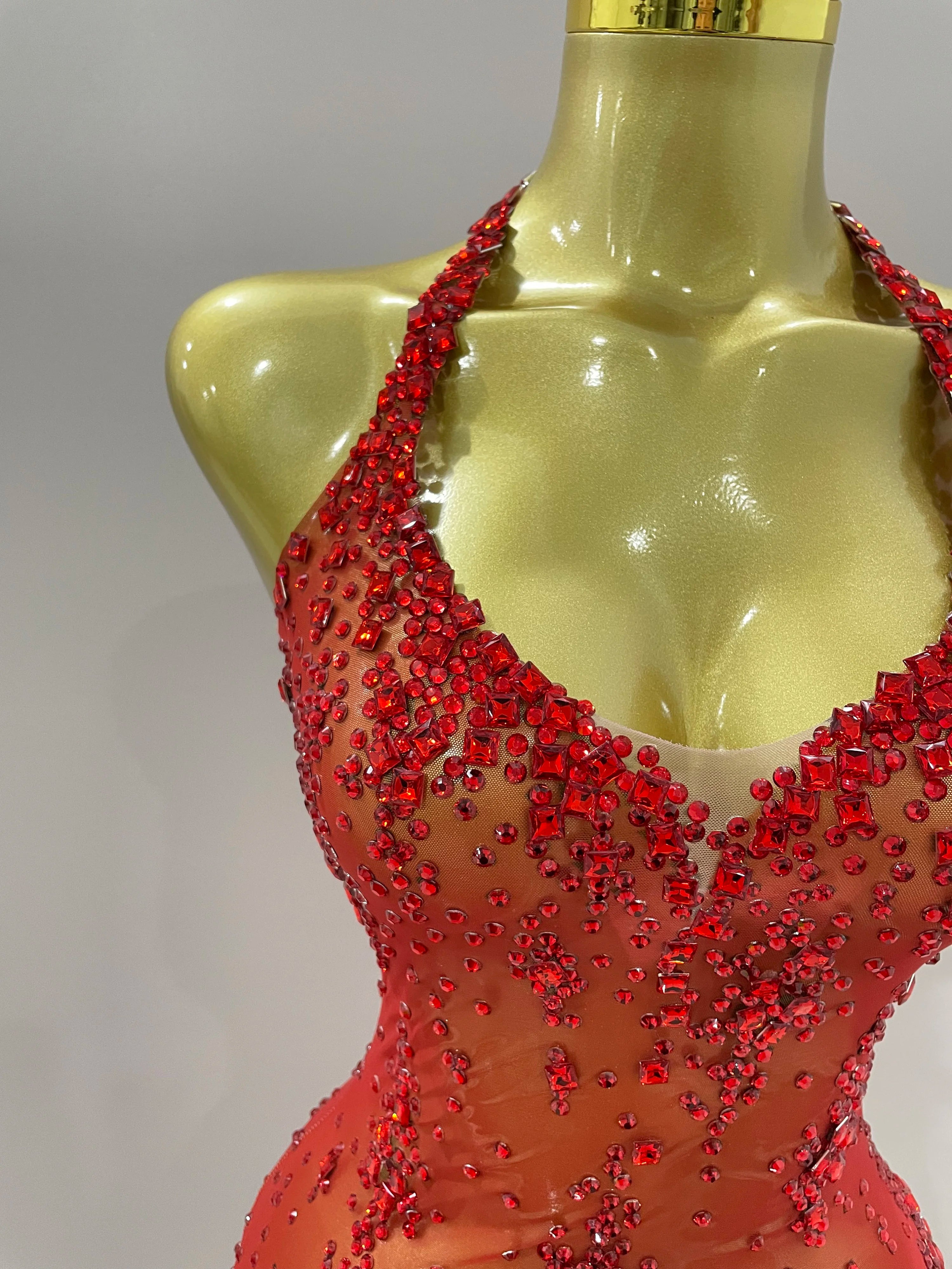 2025 New Sparkly Rhinestone V Neck Stretch Mesh Sexy See Through Dress Women Elegant Party Celebrate Perform Costume Stage Outfi