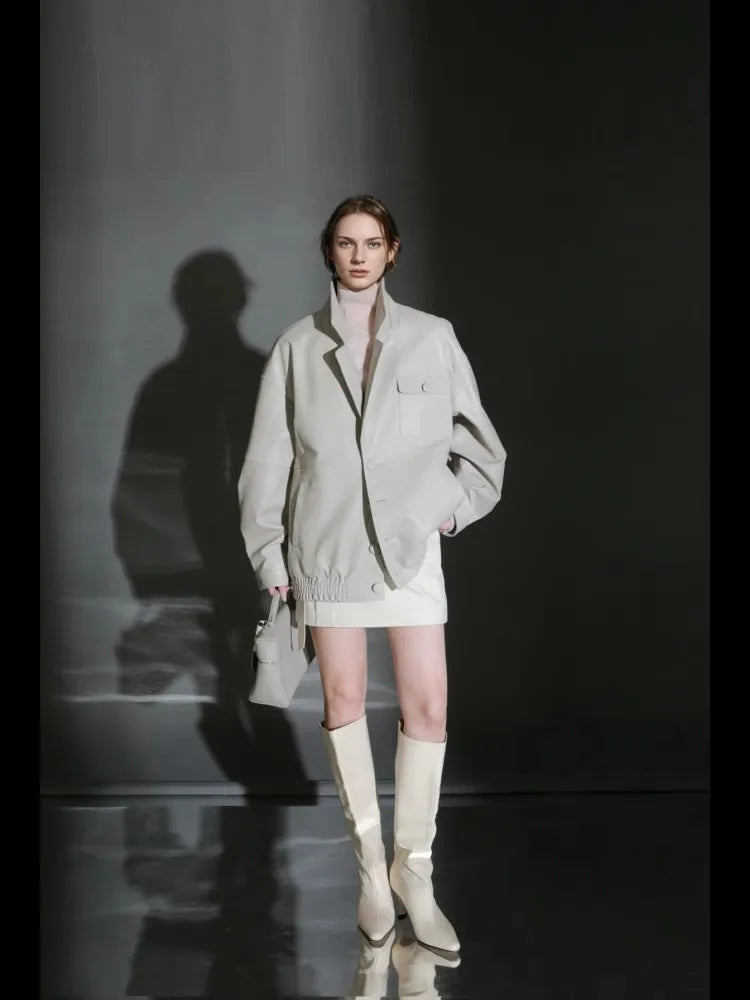 Lautaro Spring Autumn Oversized Waterproof Distressed Brown Pu Leather Jacket Women Single Breasted Luxury Designer Clothes 2025