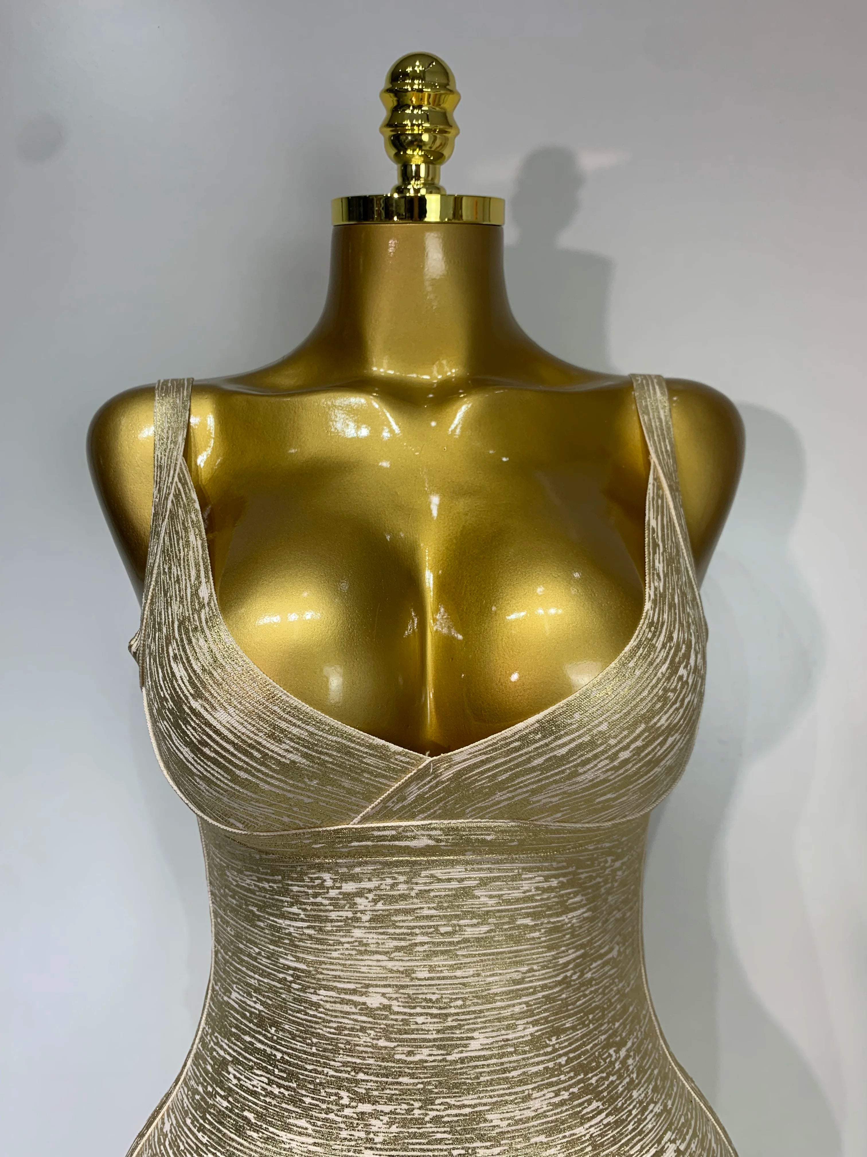 Celebrity Elegant Gold Bodycon Bandage Dress Women Sexy Nightclub Evening Party Luxury Birthday Dress Vestidos