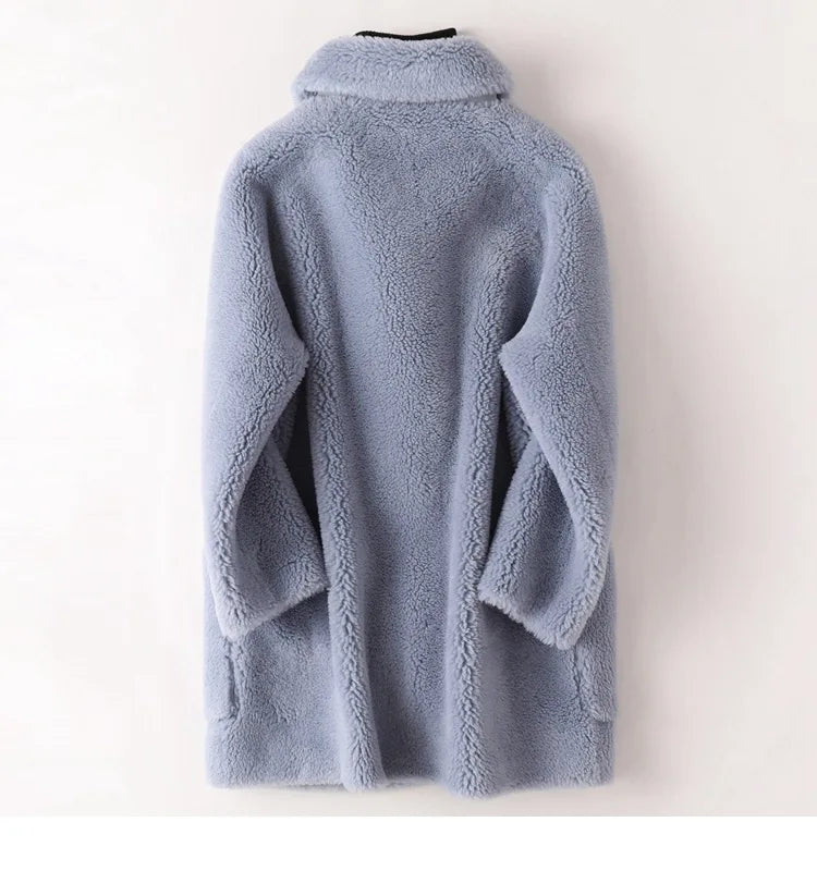 Real Fur Coat Australian Womens Natural Wool Coats Thick Warm Elegant Loose Large Size Long Outwear For Women