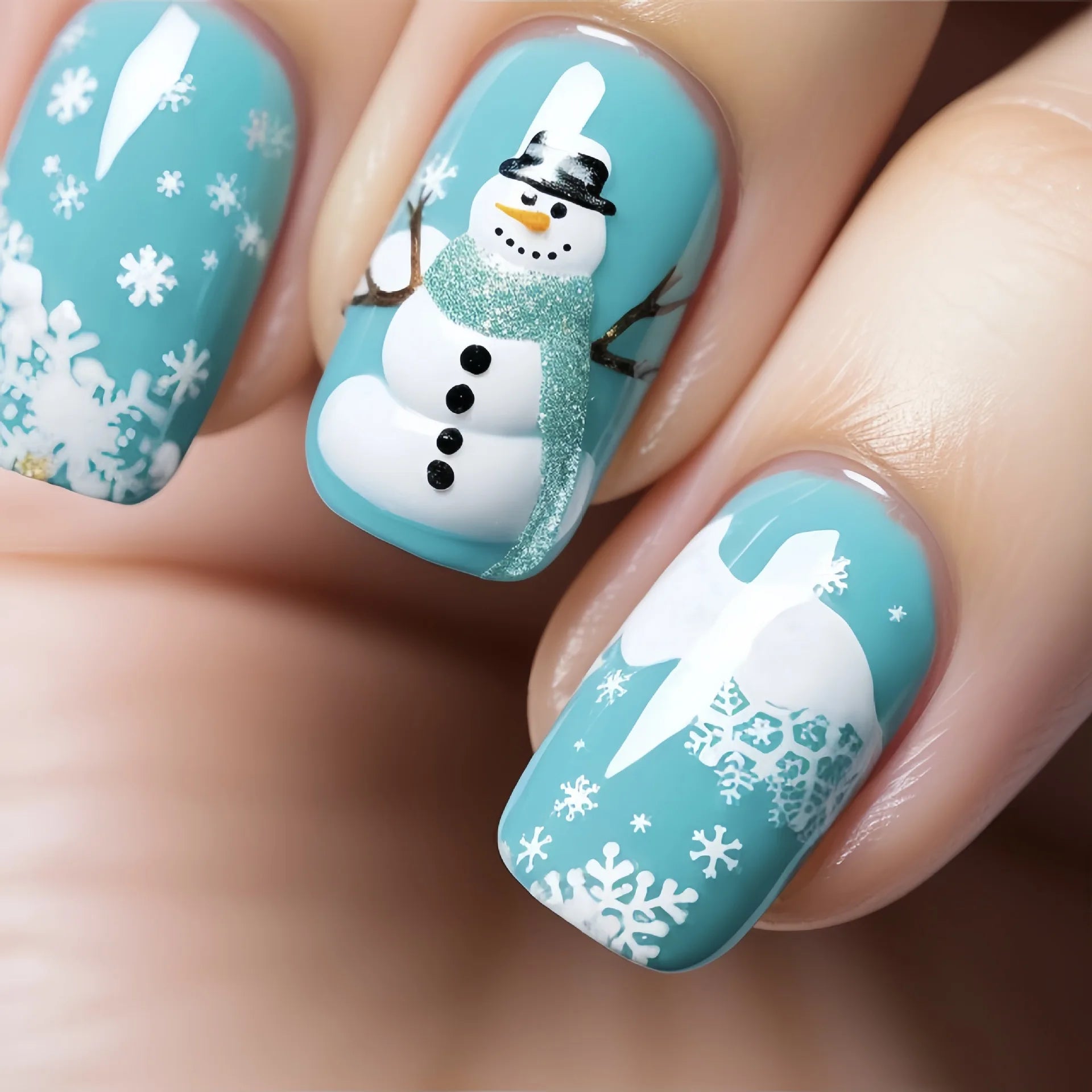 24pcs/set short fake nails for Christmas Square ballet winter false nail tips snow flakes christmas tree snowman press on nails 1597