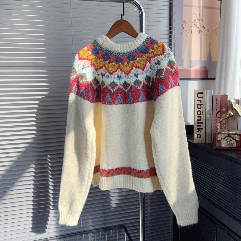 Autumn Winter New Fashion Christmas Red Sweater For Women Loose Lazy Style Contrast Color Knitted Pullover 11A07873