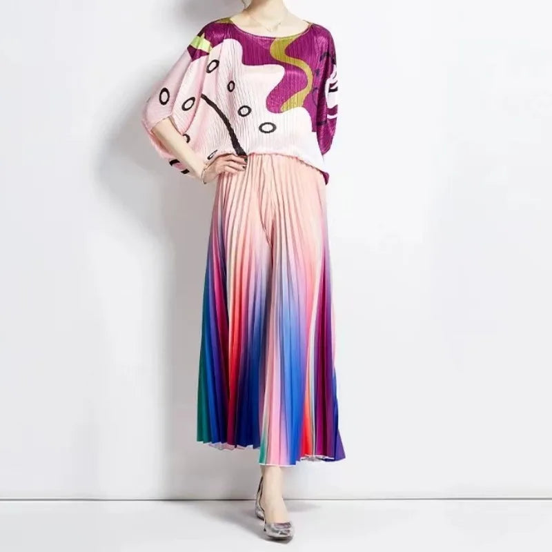 ALSEY Miyake Pleated Slim Hundred Fashion Rainbow Color Gradient Women's Office Lady Casual Pants Spring/Summer New