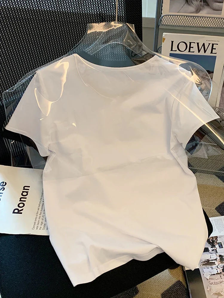 Summer Short Sleeved Stereo Flower T-Shirts Woman Clothes Ropa De Mujer New O Neck Y2k Fashion Top Female White T Shirt