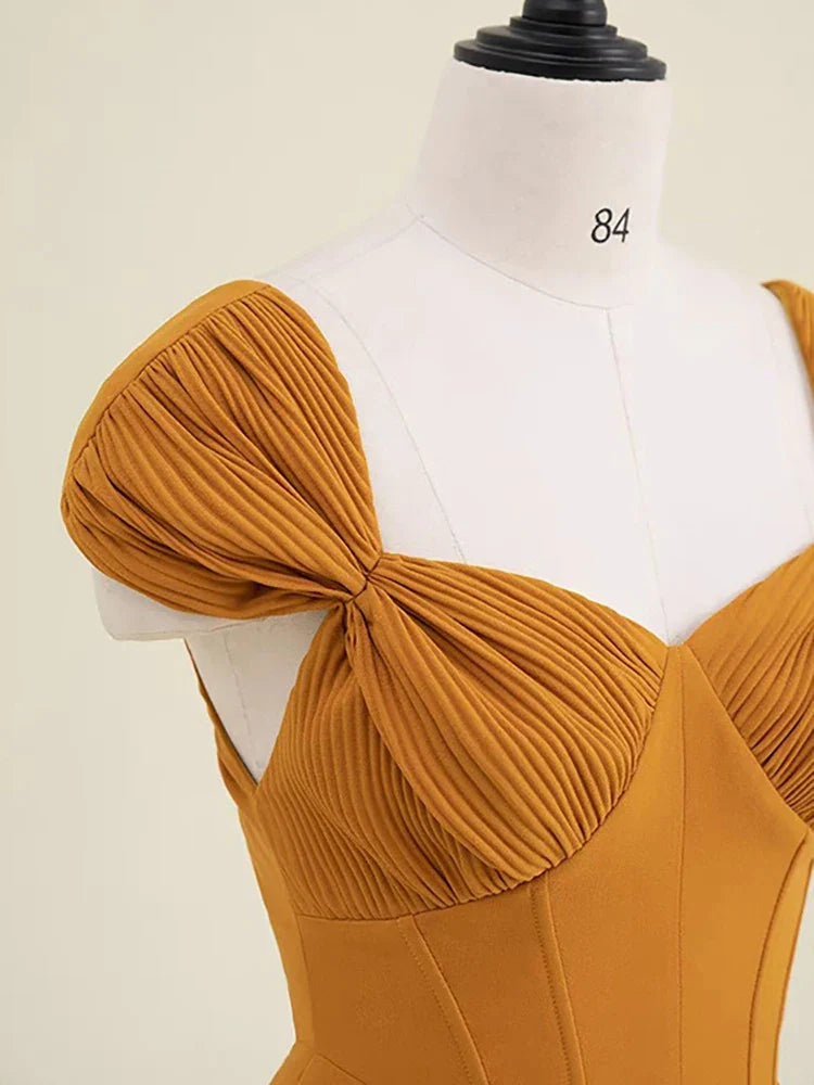 DEAT Women's Dress Bowkont Square Collar Pleated Sleeveless Waist Backless Casual Dresses Spring New Fashion 13DB3266