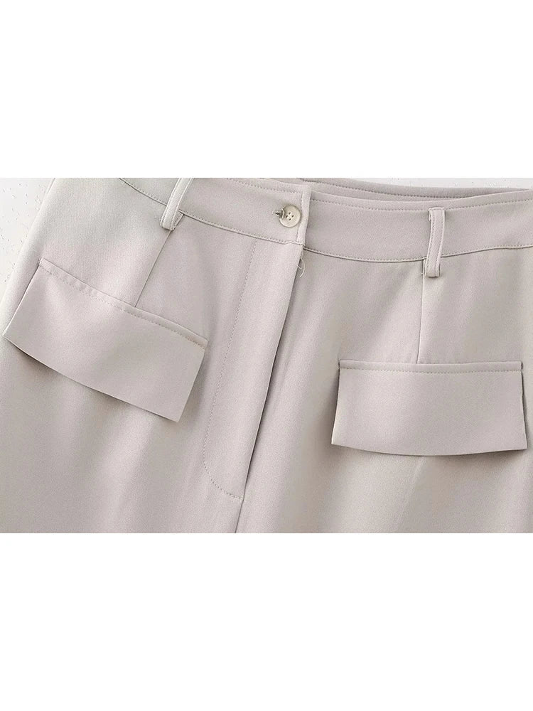 Feamle Casual High Waist Solid Summer Slit Long Skirt Femme Womens Spring Fashion Two Pockets Straight Slim Skirts