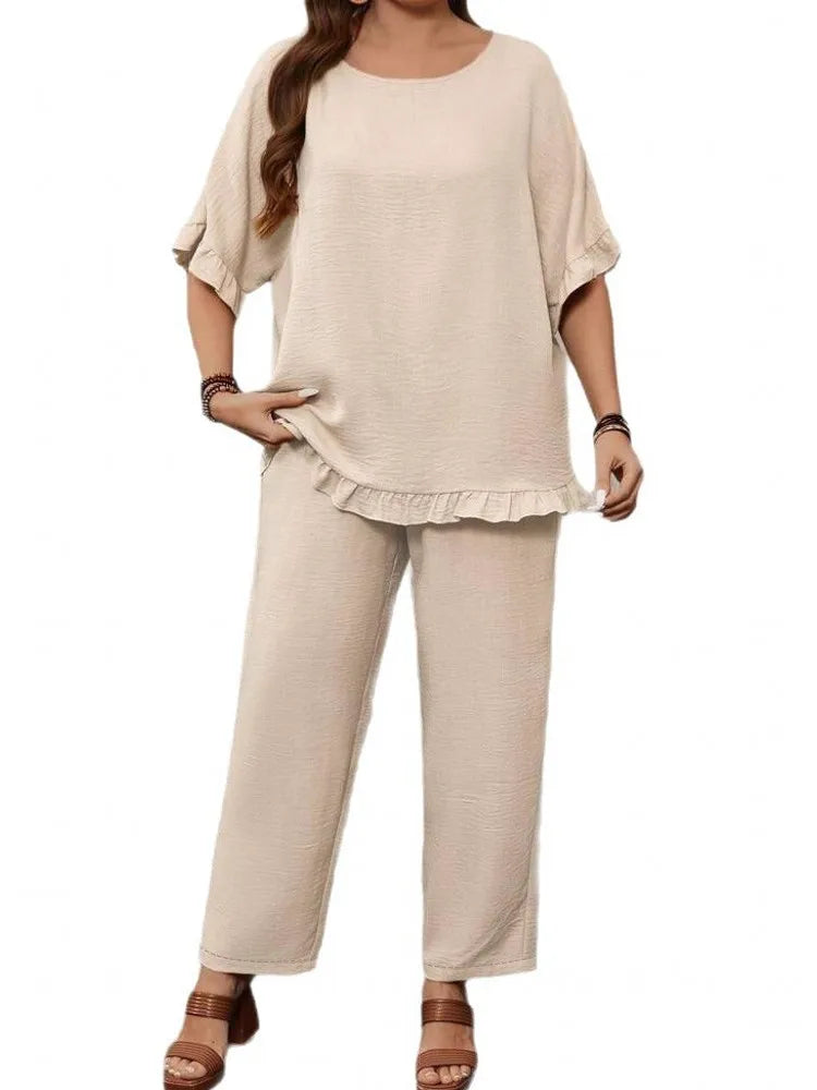 2 Piece Women Sets 2025 Plus Size Summer Autumn Matching Sets Top And Pants Suits Outfits Oversized Clothing