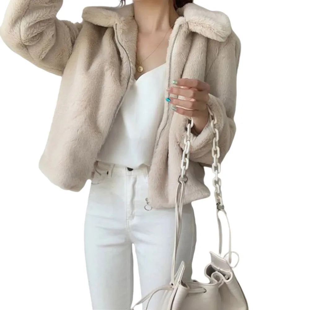 Thickened Flap Collar Warm Furry Jacket Artificial Fur Short Style Rabbit Fur Top Hot Sale Of The Season Autumn Winter New St...