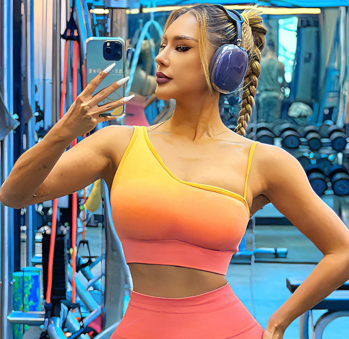 Sexy gradient sling tie-dye set beautiful back yoga bra suspenders high waist hip lift yoga pants set sport set women gym set Yellow bra