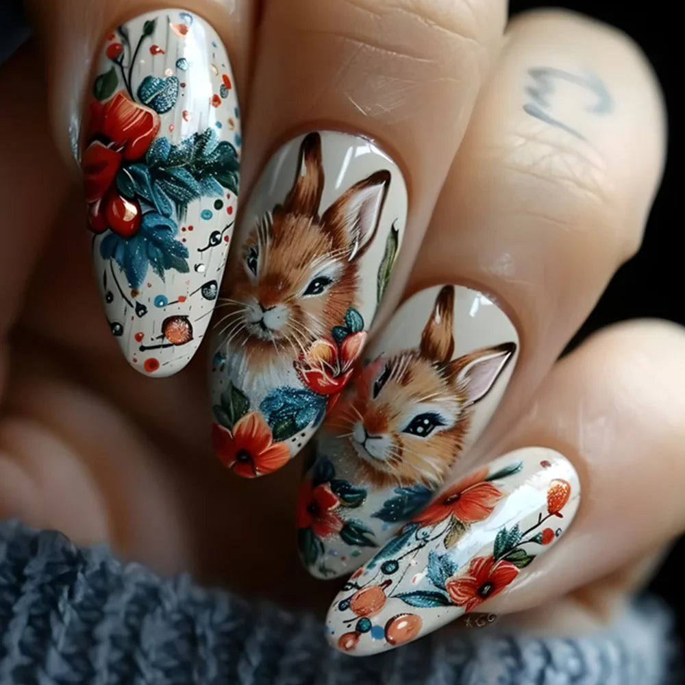 24pcs/set short Medium Long fake nails for women almond square ballet tips cute animals starry eyes Y2K press on false nails 1863