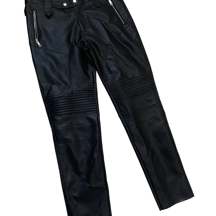 Lautaro Autumn Cool Black Fitted Faux Leather Moto & Biker Pencil Pants Men High Waist Luxury Mens Designer Clothes Fashion 2025
