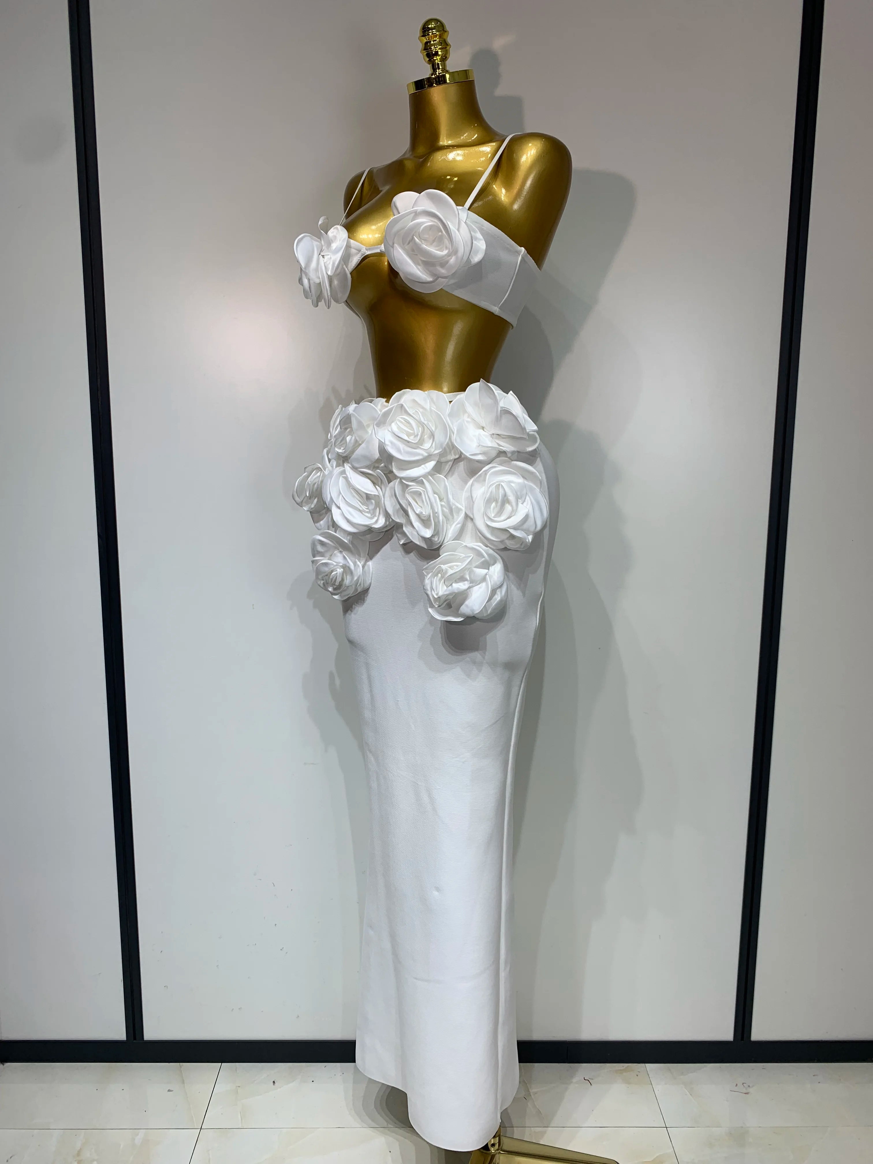 Women Sexy Camisole Floral Bandage Long Skirts Two Piece Set 2025 Celebrity Elegant Party Cocktail Prom Gown Nightclub Outfit