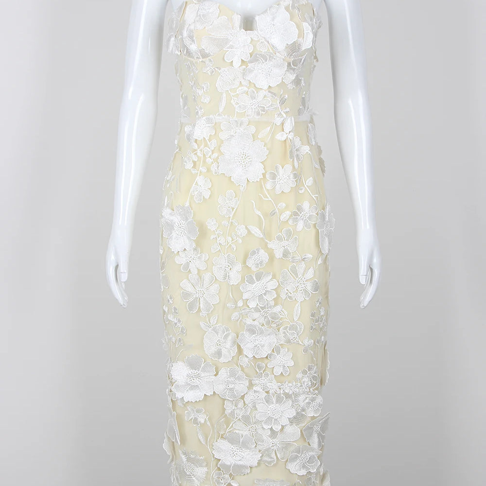 2025 Sexy Women's Wear Heavy Industry Sequin Sheer Dress Strapless Sleeveless Bodycon Midi Dress Cocktail Evening Party Vestidos Beige