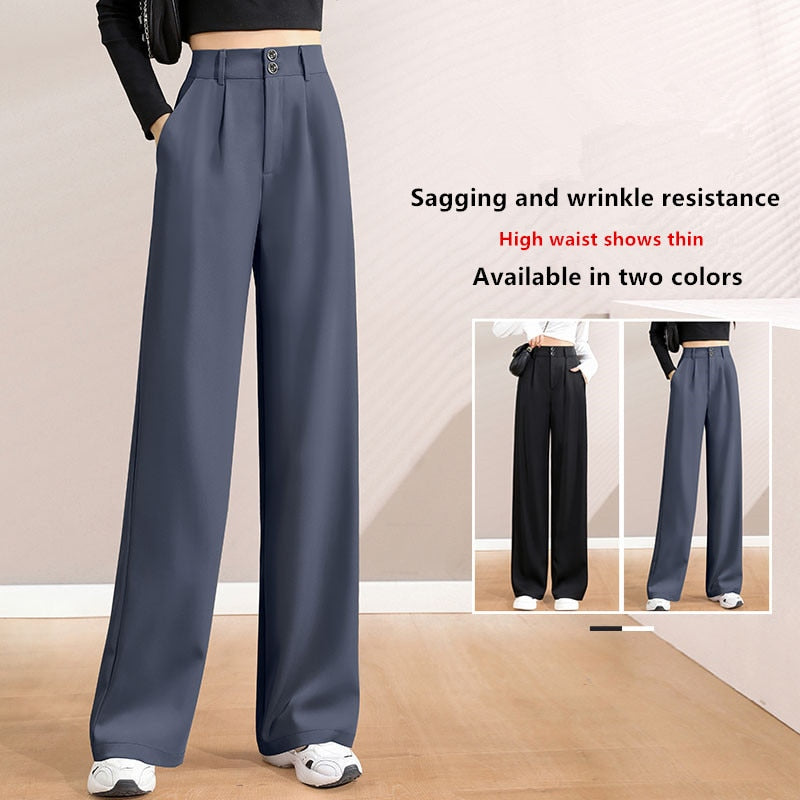 Pantalon drapé taille haute pour femmes, ample, décontracté, jambe droite, longueur au sol, classe professionnelle, large, nouvelle collection