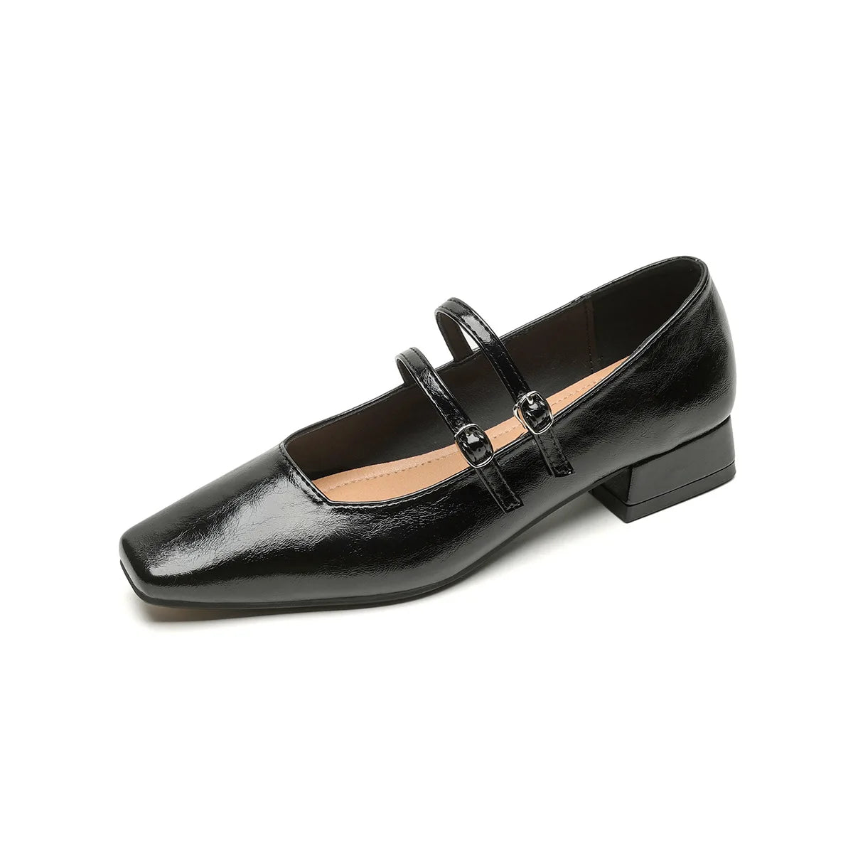 New spring women's outerwear shoes Square toe design Mary Jane shoes Ladies casual high heels Work boat shoes Large sizes 41-43 black