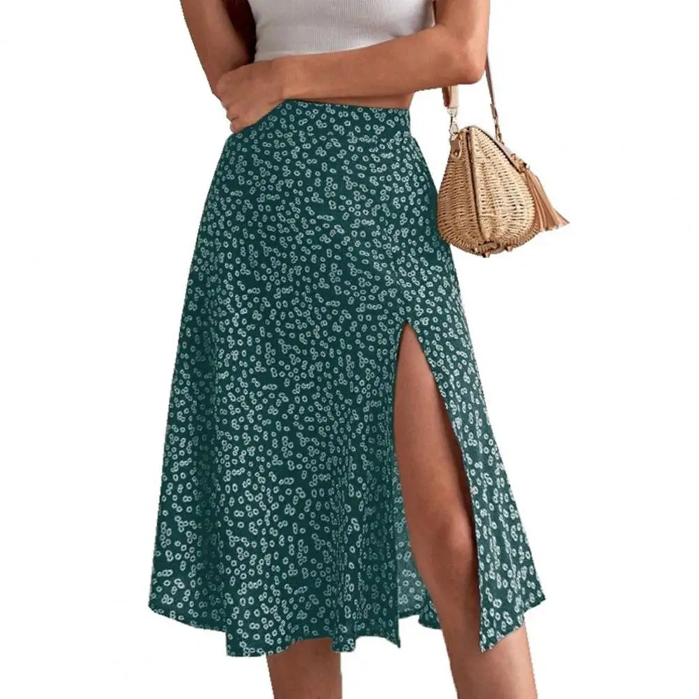 Summer Beach Skirt Trendy Thin A-line Colorfast Summer Beach Skirt Women Garment Lady Midi Skirt Lady Skirt green