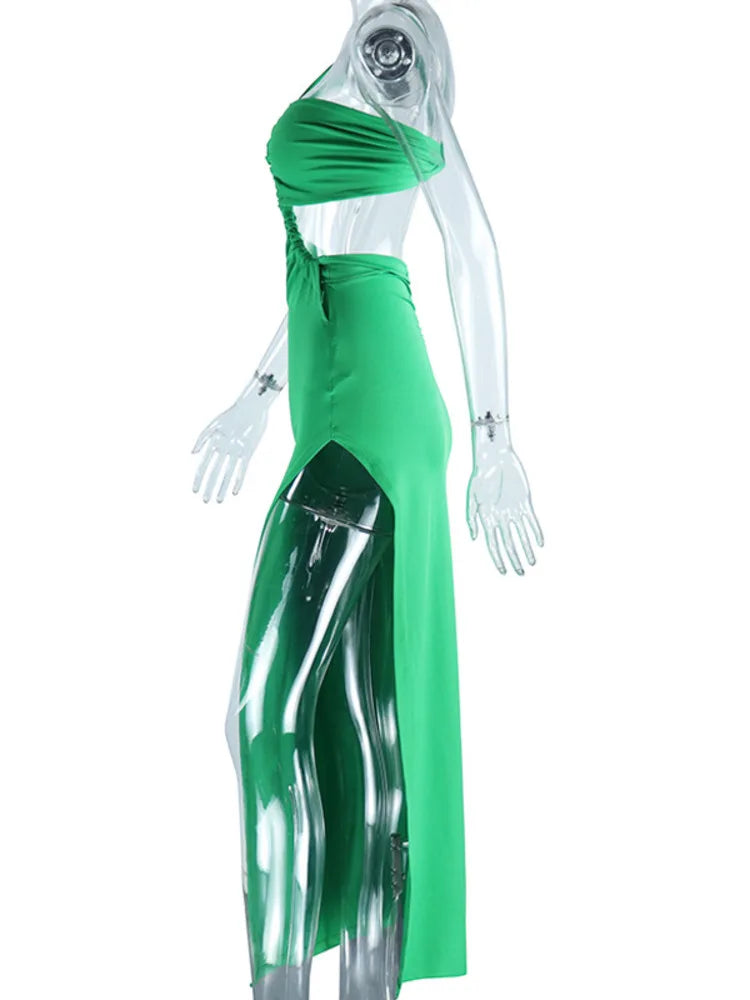 One Shoulder Strap Backless Maxi Dress For Women Gown Strapless Sleeveless Backless Thigh High Split Sexy Evening Dress