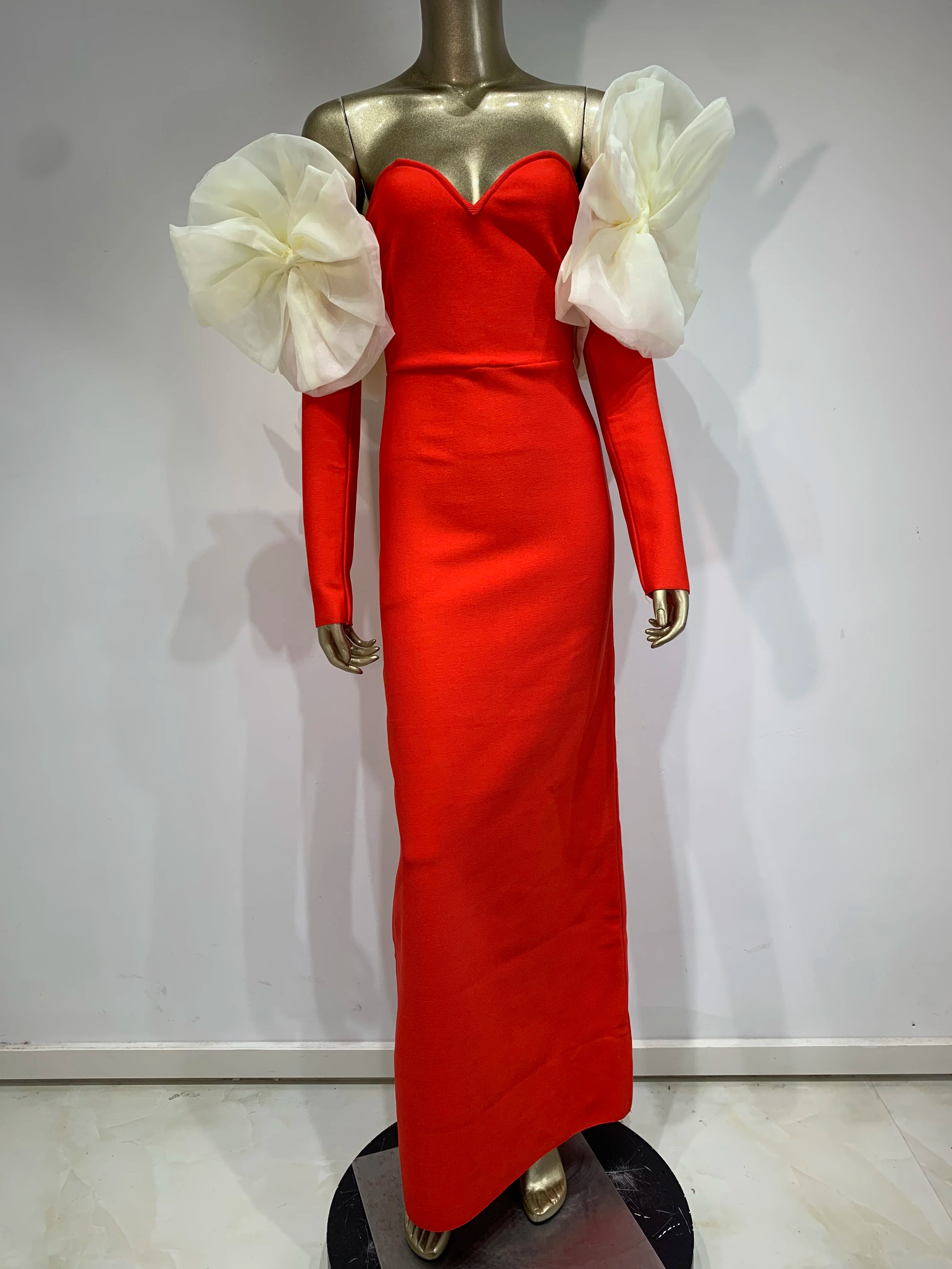 Women Sexy Off Shoulder Long Sleeve Red Black Maxi Long Celebrity Bodycon Bandage Dress 2025 Elegant Evening Club Party Dress Red