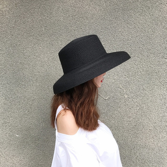 Summer hat new female sun hat folding beach hat big brim travel sunscreen Hepburn wind sun hat travel 19 55-58CM