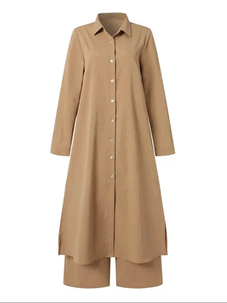 Summer Fashion Plus Size Women's New Matching Collection Elegant Loose Robe Wide Leg Pants Temperament Two Piece Set