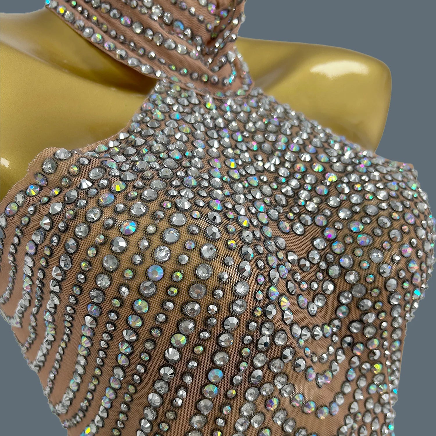 Shining Diamonds Tassel Dress Sexy Women Elastic Perspective Crystal Dress Singer Stage Costumes Latin Dance Dress Diaodeng