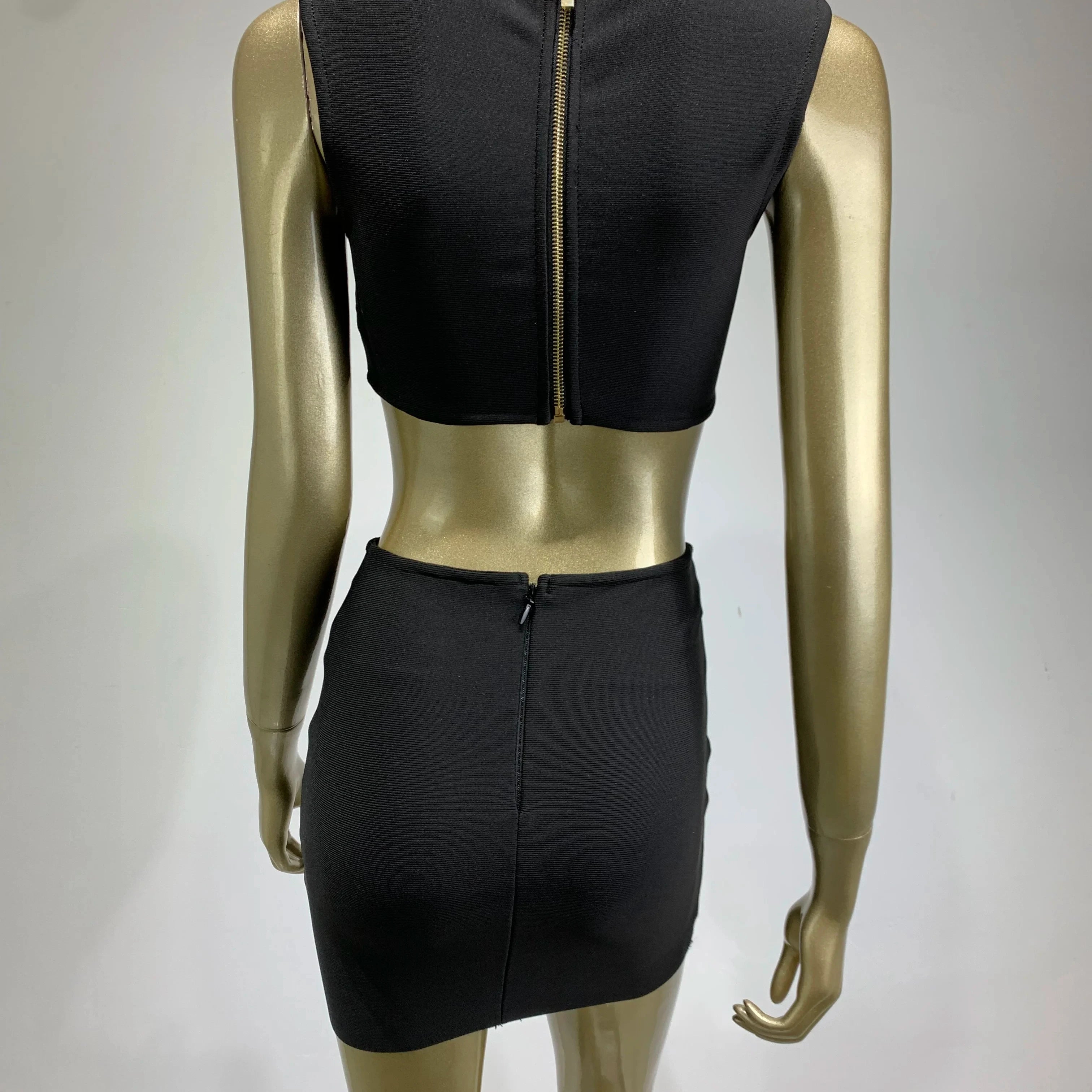 New Women Summer Celebrity Sexy Crytal Black Mini Bandage Skirt Suit Knitted Elegant Evening Club Party Two Pieces Set