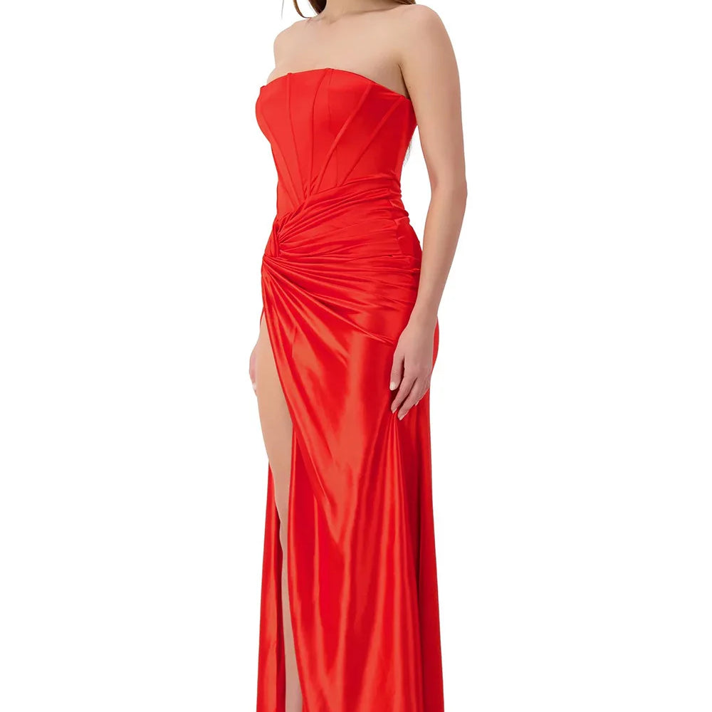 2025 New Summer Women Sexy Strapless High Split Bodycon Long Dress Celebrate Wedding Party Birthday Cocktail Outfit Wholesale