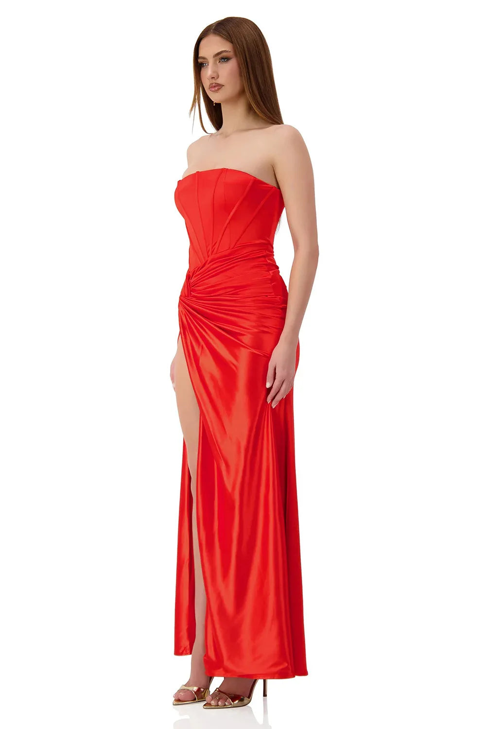 2025 New Summer Women Sexy Strapless High Split Bodycon Long Dress Celebrate Wedding Party Birthday Cocktail Outfit Wholesale