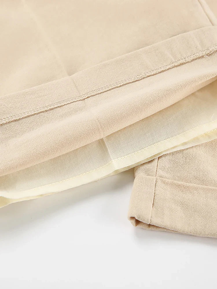 Mnealways18 Khaki Elegant Women 2 Pieces Sets Cotton Linen V-Neck Sleeveless Vest Outfit Summer Vacation Wide Leg Pant Sets 2023