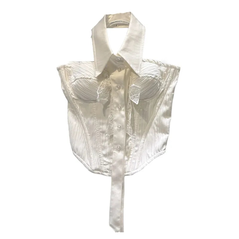 Winter New Sweet Fashion Halter Neck Bowknot Fishbone Chest Pad Tank Top For Women Backless Vest Female 11A07603