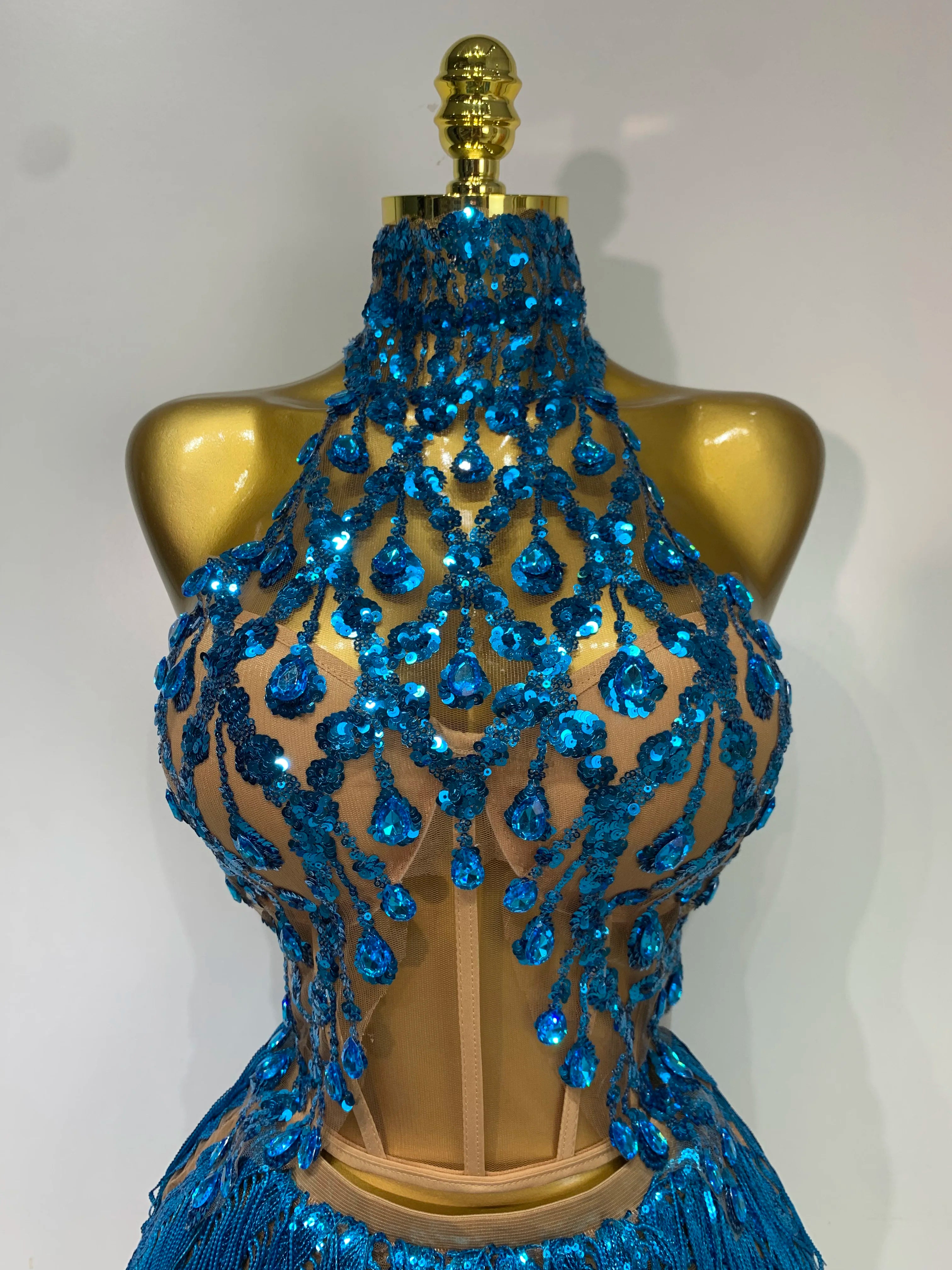 Women Sexy Shinning Rhinestone Tassels Two Pieces Set Nightclub Evening Party Birthday Bar Dancer Performance Stage Costume