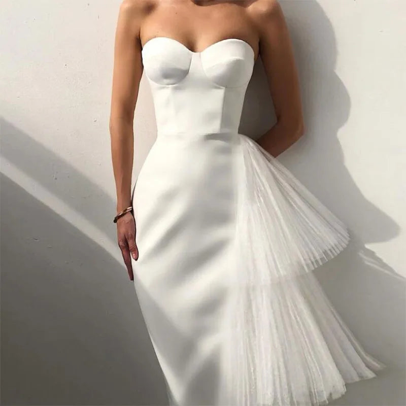 New Pink Color Women Strapless Sexy Ruffles Bodyocn Mid-calf Dress Rayon Bandage Celebrate Birthday Party Dress Wholesale WHITE