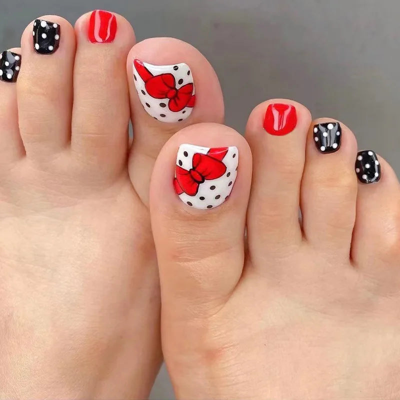 24pcs/set hot teo fake nails for summer season glitter rhinestones flowers bow Leopard watermelon pattern press on false nails 1476