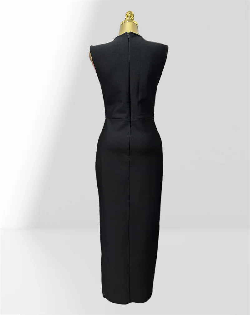 New Summer Sexy V-Neck Sleeveless Package Hips Ankle Lenght Bandage Dress Graceful Woman Party Dress Cocktail Party Vestido