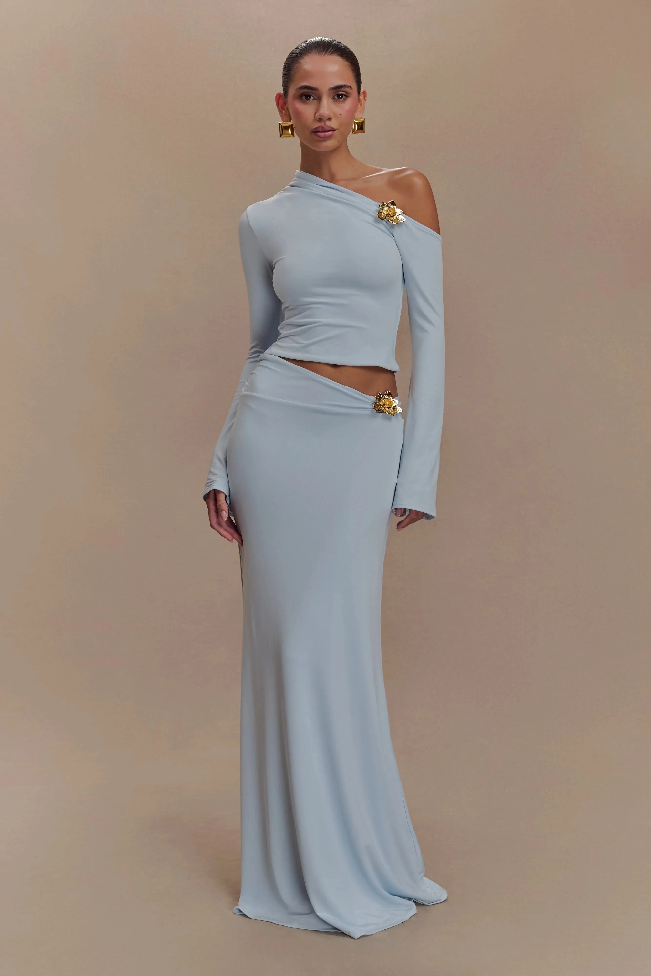 2025 Women Long Sleeve Sexy 2 Pieces Bodycon Long Dress Celebrate Evening Party Cocktail Birthday Outfit SKY BLUE