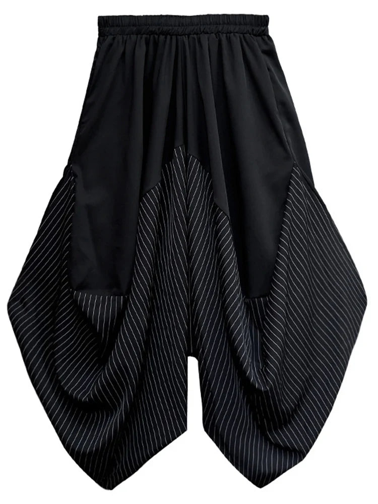 High Elastic Waist Black Striped Spliced Harem Trousers New Loose Fit Pants Women Fashion Tide Spring Summer 1DE0542