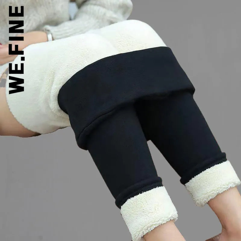 We.Fine Winter Women Thicken Warm Leggings Thick Velvet Fleece Pants High Waist Female Thermal Leggins Cold Resistant Pants