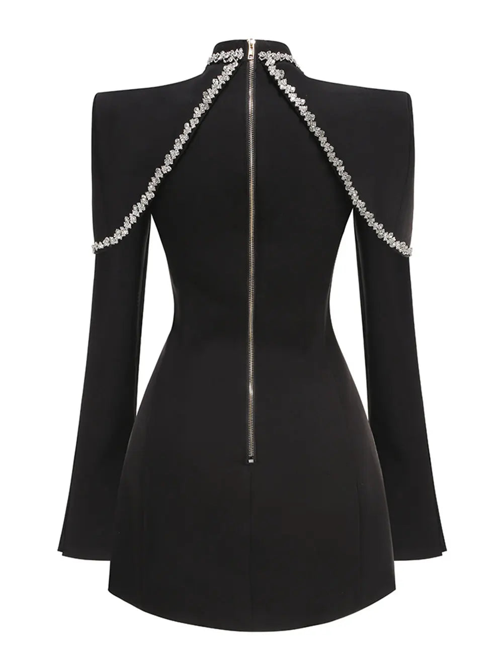 2025 Light Luxury Water Diamond Mini Dress Stand Collar Long Sleeve Bodycon Asymmetric Dress Cocktail Evening Club Party Vestido